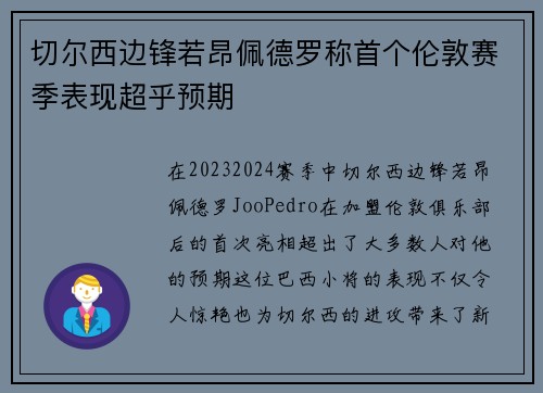 切尔西边锋若昂佩德罗称首个伦敦赛季表现超乎预期
