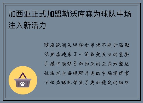 加西亚正式加盟勒沃库森为球队中场注入新活力